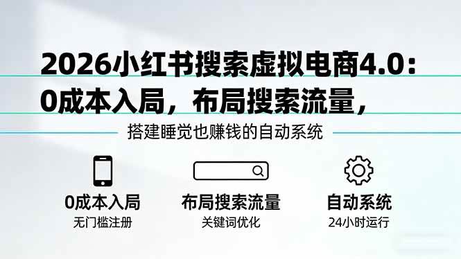 （17659期）2026小红书搜索虚拟电商4.0：0成本入局，布局搜索流量，搭建睡觉也赚钱的自动系统-站源网