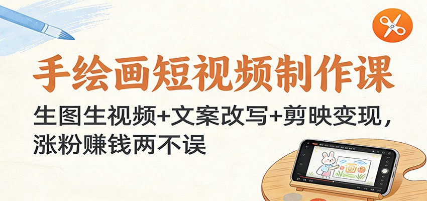手绘画短视频制作课：生图生视频+文案改写+剪映变现，涨粉赚钱两不误-站源网