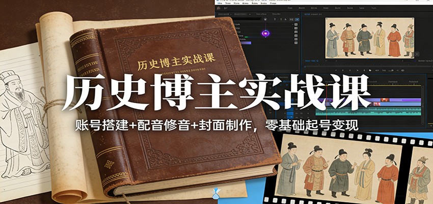 历史博主实战课：账号搭建+配音修音+封面制作，零基础起号变现-站源网