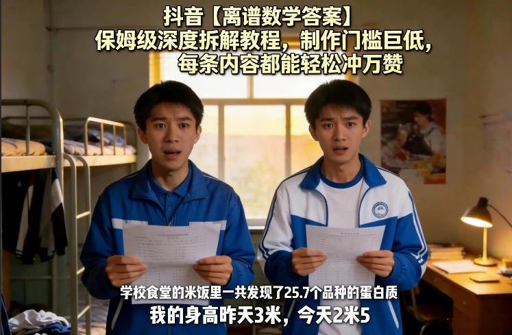 抖音【离谱数学答案】保姆级深度拆解教程，制作门槛巨低，每条内容都能轻松冲万赞，附详细步骤-站源网