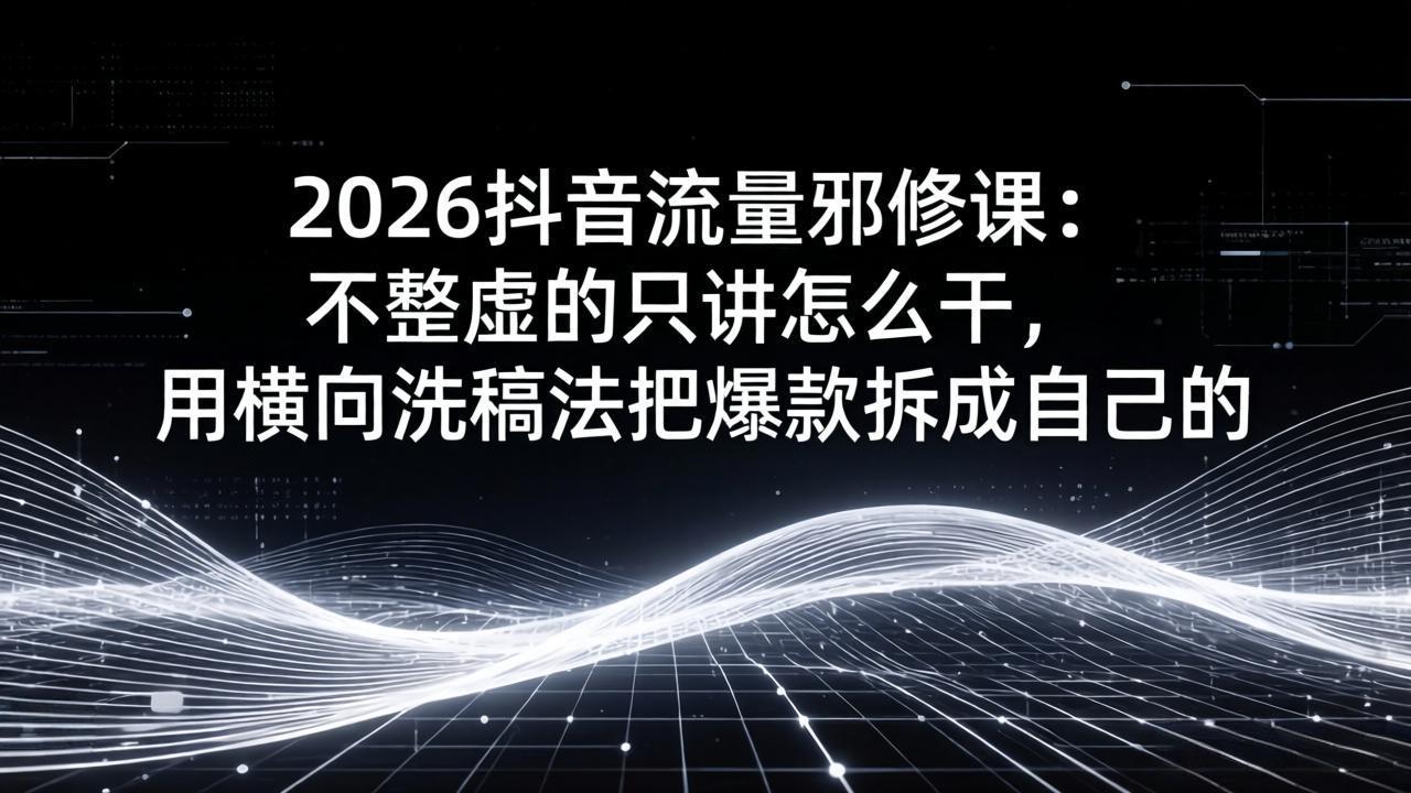 2026抖音流量邪修课：不整虚的只讲怎么干，用横向洗稿法把爆款拆成自己的-站源网