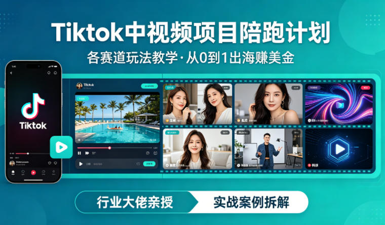 某大佬的Tiktok中视频项目陪跑，涵盖TK各个赛道玩法教学，从0到1出海賺美金-站源网