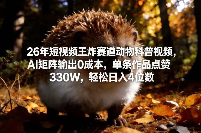 26年短视频王炸赛道动物科普视频，AI矩阵输出0成本，单条作品点赞330W，轻松日入4位数-站源网