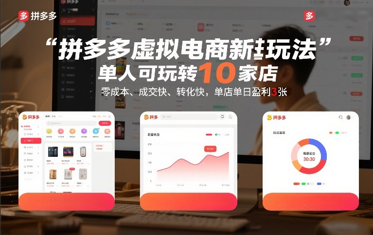 拼多多虚拟电商新玩法,单人可玩转10家店,零成本、成交快、转化快,单店单日盈利3张【揭秘】-站源网