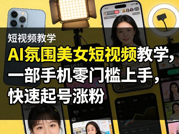 AI氛围美女短视频教学，一部手机零门槛上手，快速起号涨粉-站源网