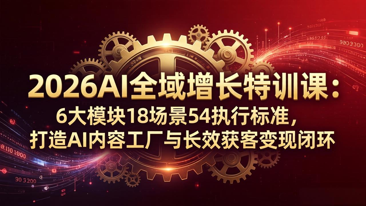 2026AI全域增长特训课：6大模块18场景54执行标准，打造AI内容工厂与长效获客变现闭环-站源网