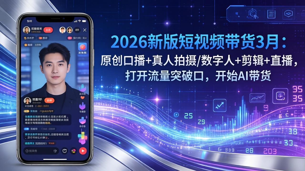 2026新版短视频带货3月：原创口播+真人拍摄/数字人+剪辑+直播，打开流量突破口，开始AI带货-站源网