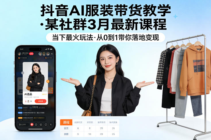 抖音AI服装带货教学,某社群3月最新课程,当下最火玩法,从0到1带你落地变现-站源网