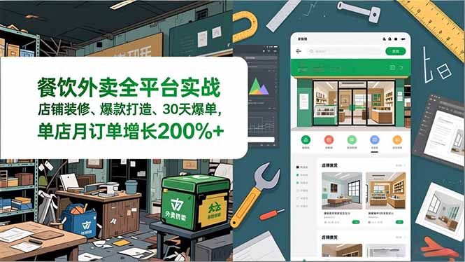 餐饮外卖全平台实战，店铺装修、爆款打造、30天爆单，手把手教学，单店月订单增长200%+-站源网