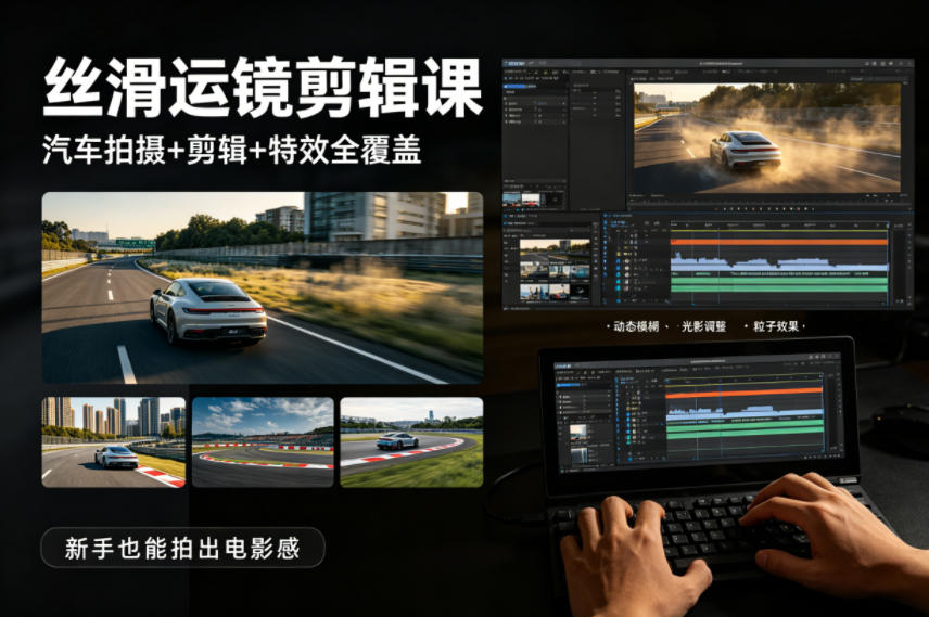 大叔丝滑运镜剪辑课，汽车拍摄+剪辑+特效全覆盖，新手也能拍出电影感-站源网