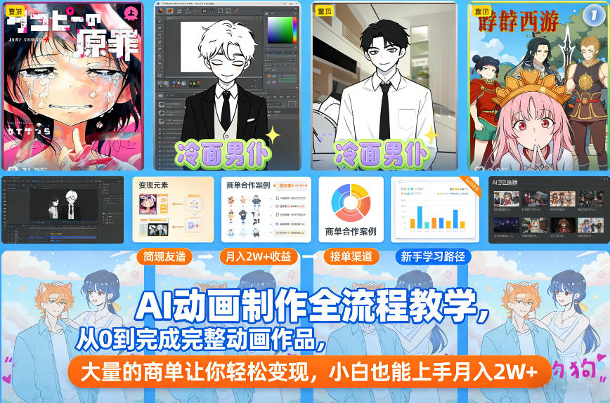 AI动画制作全流程教学，从0到完成完整动画作品，大量的商单让你轻松变现，小白也能上手月入2W+-站源网