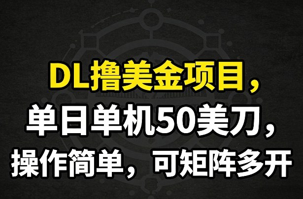 DL撸美金项目,单日单机50美刀,操作简单,可矩阵多开-站源网