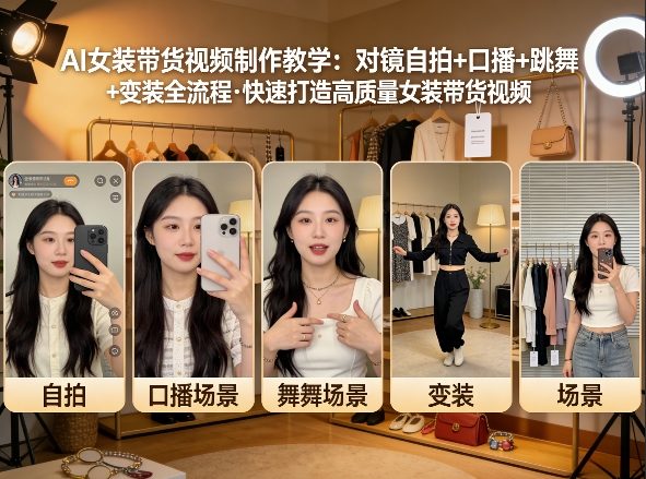 AI女装带货视频制作教学,对镜自拍、口播、跳舞、变装全流程,快速打造高质量女装带货视频-站源网