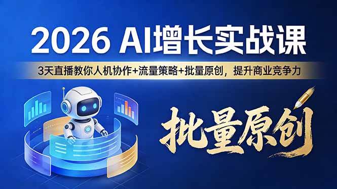 （17662期）2026 AI 增长实战课：3 天直播教你人机协作 + 流量策略 + 批量原创，提升商业竞争力-站源网