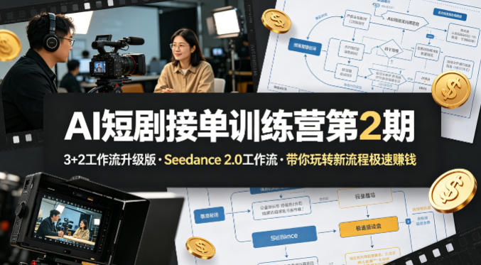 AI短剧接单训练营第2期,3+2工作流升级版,Seedance 2.0工作流,带你玩转新流程极速賺钱-站源网