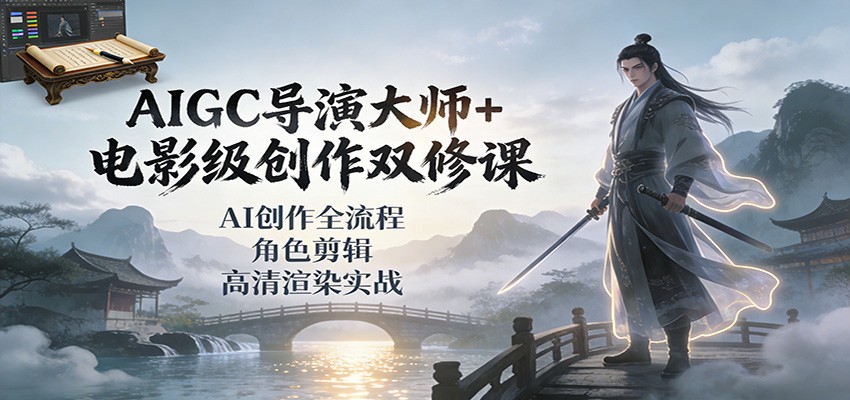 AIGC导演大师+电影级创作双修课：AI创作全流程、角色剪辑、高清渲染实战-站源网