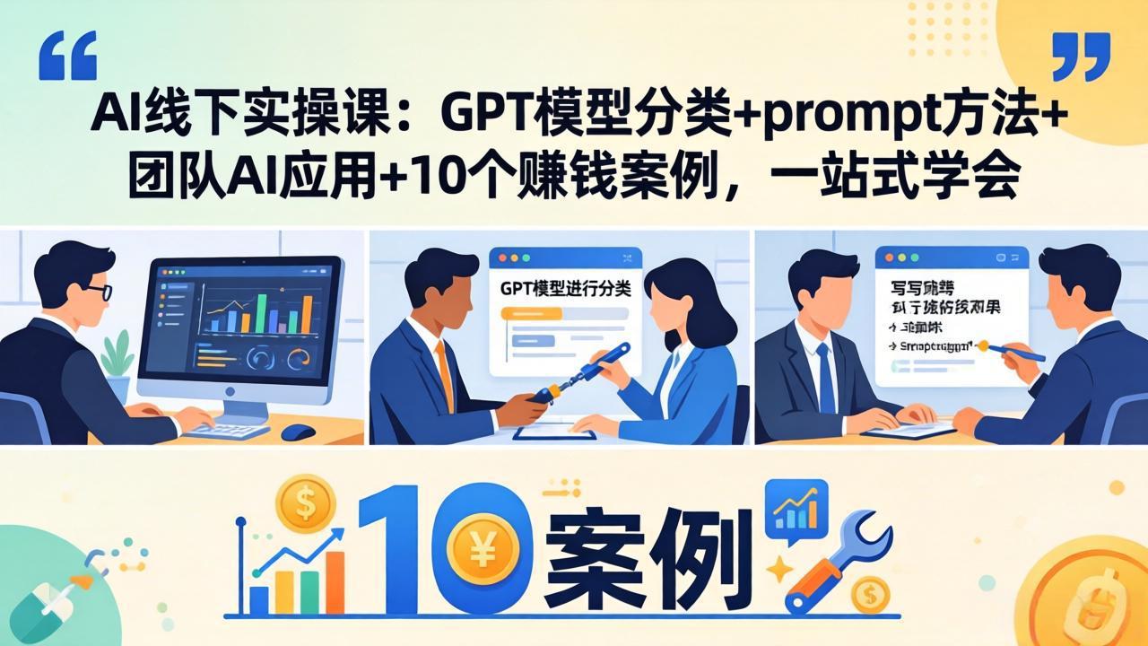 AI线下实操课:GPT模型分类+prompt方法+团队AI应用+10个赚钱案例,一站式学会-站源网