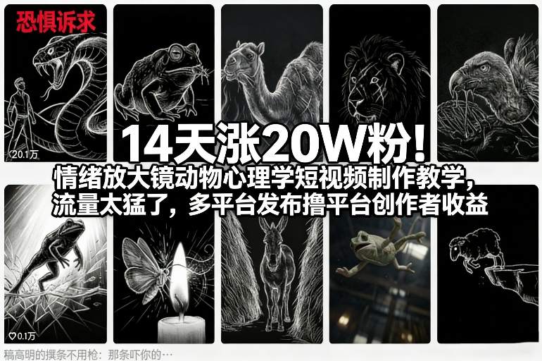 14天涨20W粉！情绪放大镜动物心理学短视频制作教学，流量太猛了，多平台发布撸平台创作者收益-站源网