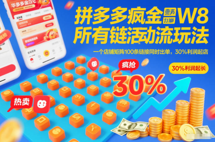 拼多多疯狂活动流玩法，所有链接全部打标，一个店铺矩阵100条链接同时出单，30%利润起店-站源网
