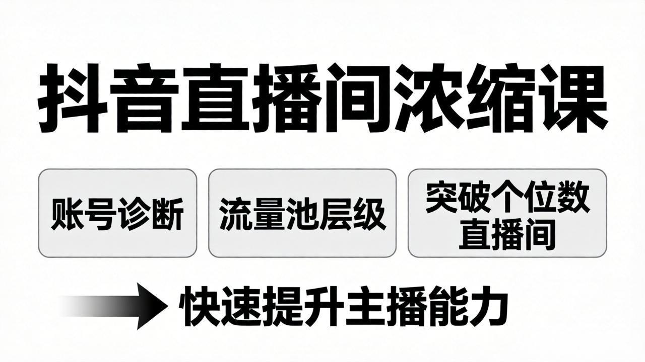 抖音直播间浓缩课：账号诊断+流量池层级，突破个位数直播间，快速提升主播能力-站源网