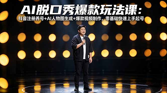 AI脱口秀爆款玩法课:抖音注册养号+AI人物图生成+爆款视频制作,零基础快速上手起号-站源网