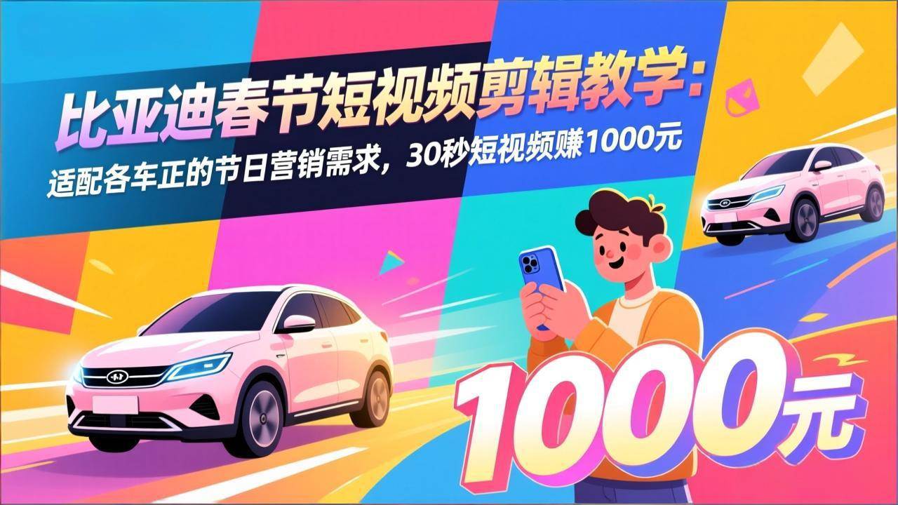 （17320期）比亚迪春节短视频剪辑教学：适配各车企的节日营销需求，30秒短视频赚1000元-站源网