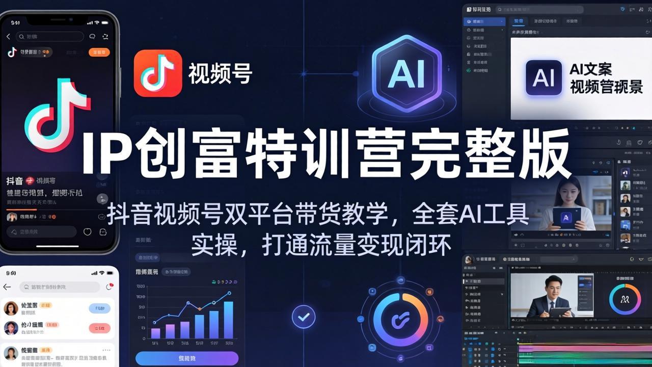 IP创富特训营完整版：抖音视频号双平台带货教学，全套AI工具实操，打通流量变现闭环-站源网