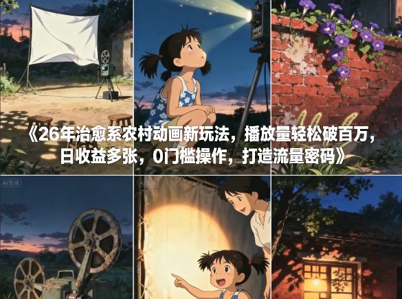 26年治愈系农村动画新玩法，播放量轻松破百万，日收益多张，0门槛操作，打造流量密码-站源网