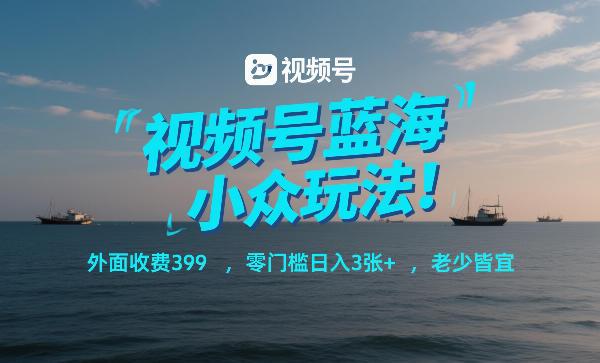 视频号蓝海小众玩法！外面收费399，零门槛日入3张+，老少皆宜-站源网