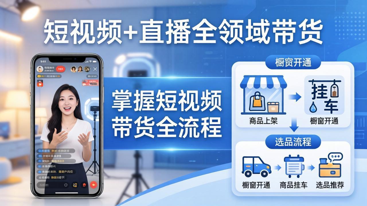 短视频+直播全领域带货:掌握橱窗开通、挂车、选品、爆款文案改编等短视频带货全流程-站源网