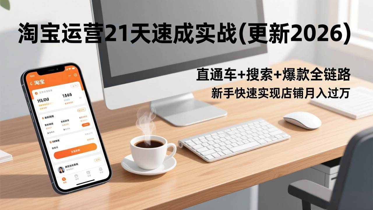 (17201期)淘宝运营21天速成实战(更新2026),直通车+搜索+爆款全链路,新手快速实现店铺月入过万-站源网