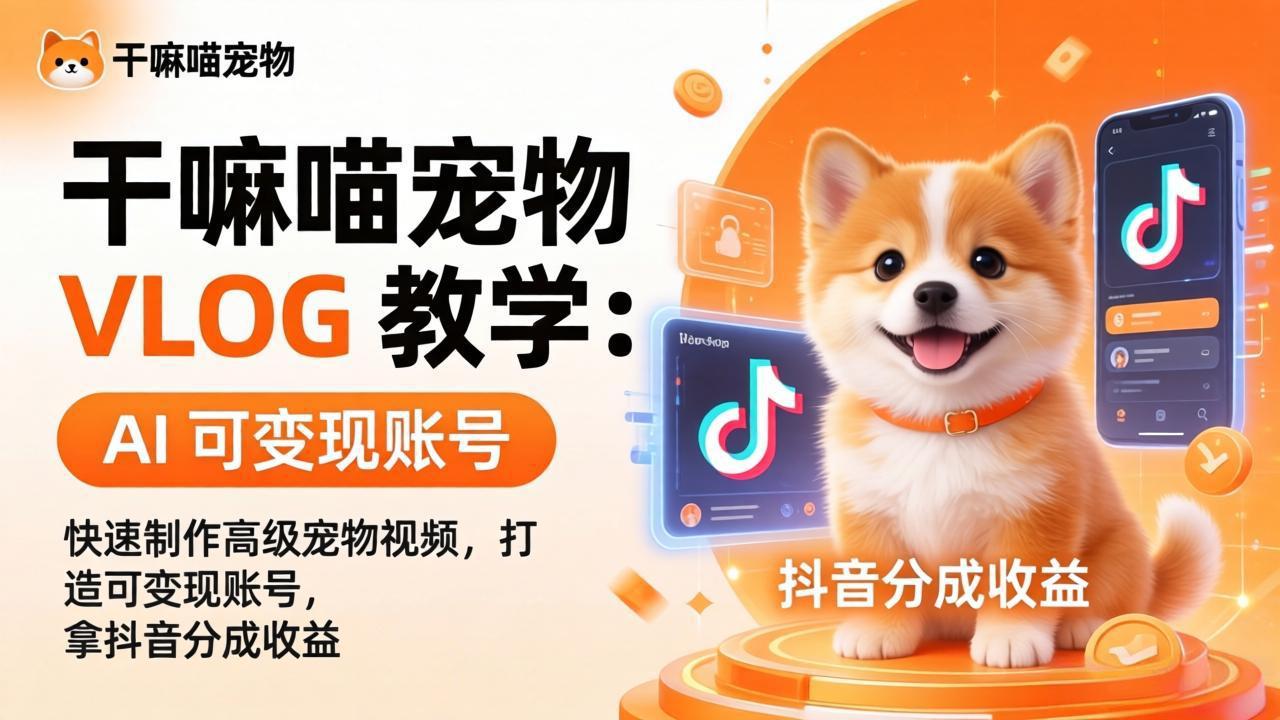 干嘛喵宠物 VLOG 教学：AI 快速制作高级宠物视频，打造可变现账号，拿抖音分成收益-站源网