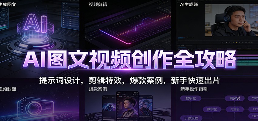 AI图文视频创作全攻略：提示词设计，剪辑特效，爆款案例，新手快速出片-站源网