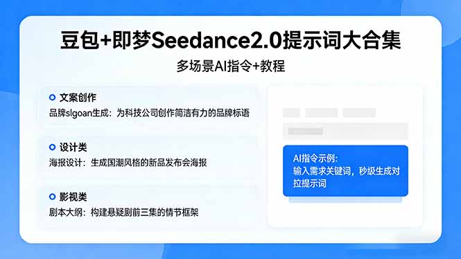 豆包+即梦Seedance2.0提示词大合集：多场景AI指令+教程，解锁文案、设计、影视高效创作-站源网