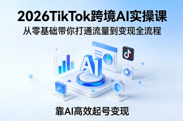 2026TikTok跨境AI实操课,从零基础带你打通流量到变现全流程,靠AI高效起号变现-站源网