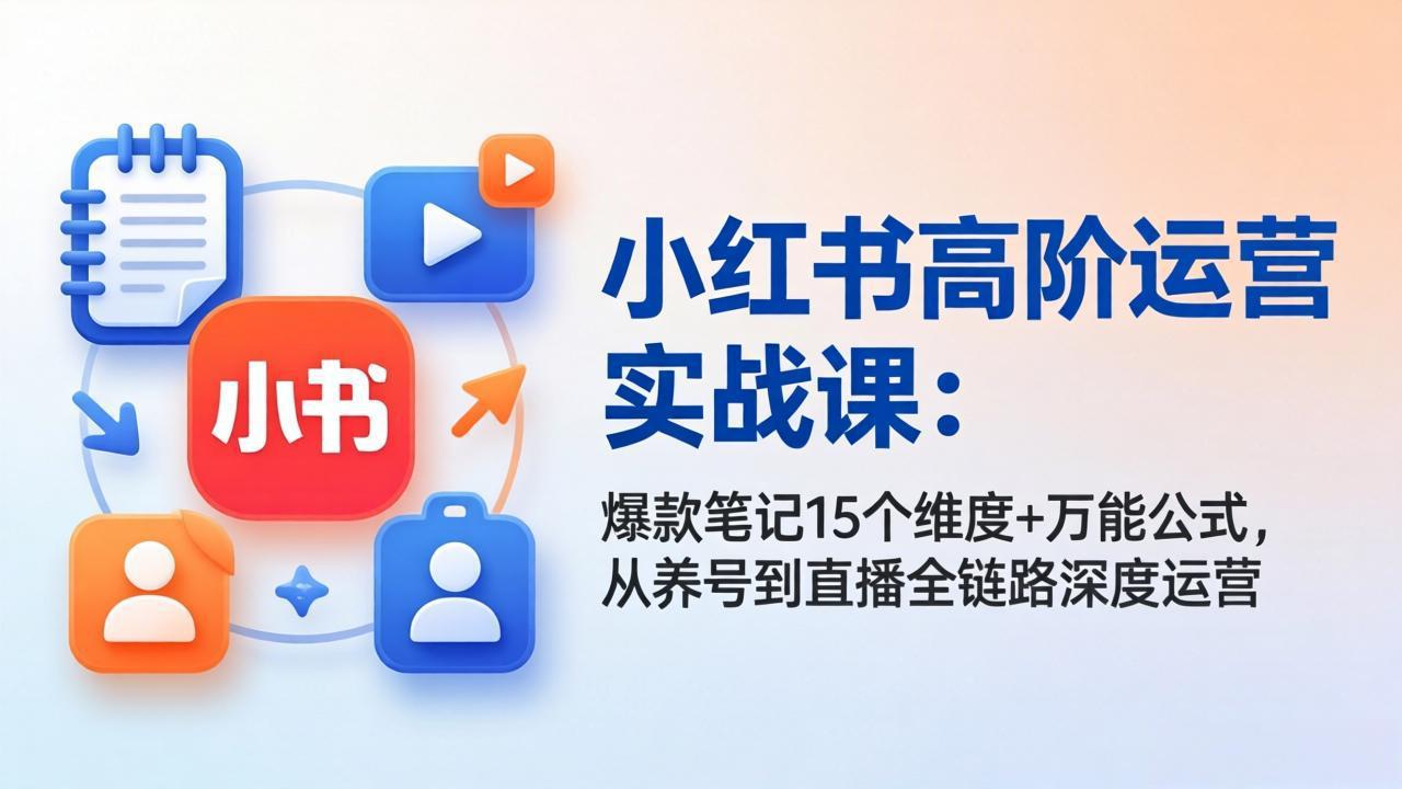 小红书高阶运营实战课：爆款笔记15个维度+万能公式，从养号到直播全链路深度运营-站源网