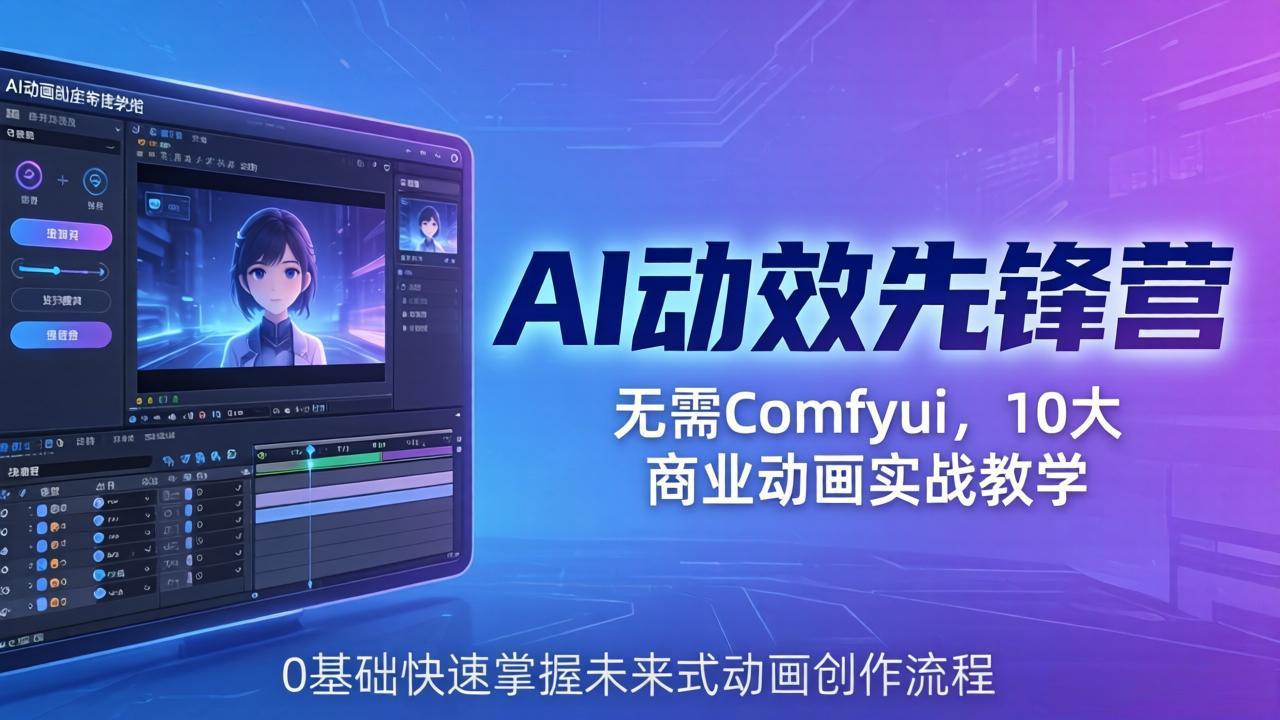 AI 动效先锋营：无需Comfyui，10大商业动画实战教学，0基础快速掌握未来式动画创作流程-站源网