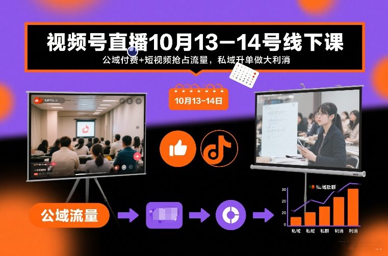 视频号直播10月13-14号线下课，公域付费+短视频抢占流量，私域升单做大利消-站源网