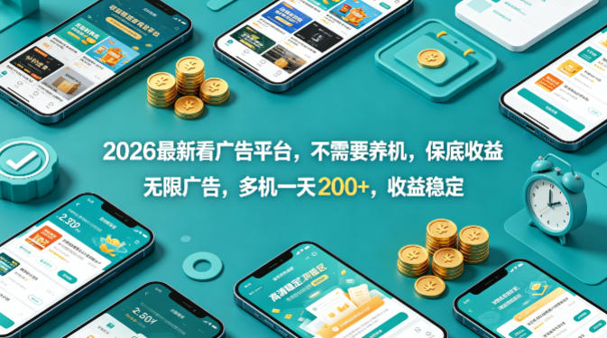 2026最新看广告平台，不需要养机，保底收益，无限广告，多机一天200+，收益稳定【揭秘】-站源网