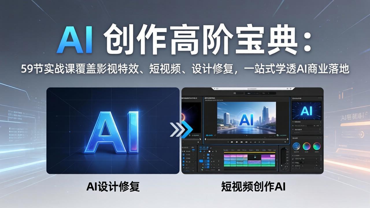 AI 创作高阶宝典：59节实战课覆盖影视特效、短视频、设计修复，一站式学透AI商业落地-站源网