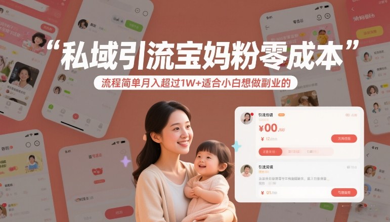 私域引流宝妈粉零成本流程简单月入超过1W+适合小白想做副业的-站源网
