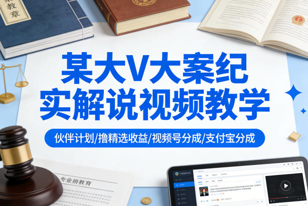 某大V大案纪实解说视频教学，可做伙伴计划、撸精选收益，视频号和支付宝分成计划均可-站源网