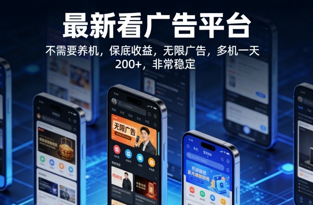 最新看广告平台，不需要养机，保底收益，无限广告，多机一天200+，非常稳定【揭秘】-站源网