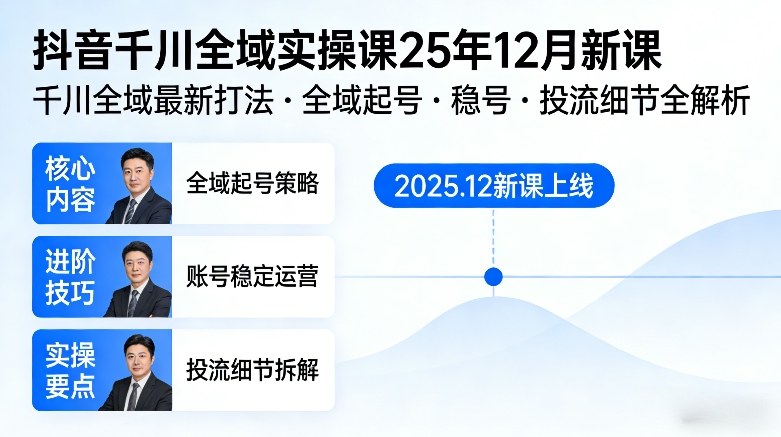 抖音千川全域全域实操课25年12月新课，千川全域最新打法，全域起号，稳号，投流细节全部都有-站源网