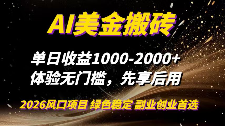 AI美金搬砖，单日收益1000-2000+，2025风口项目，可以副业，可以全职，可以工作室放大-站源网