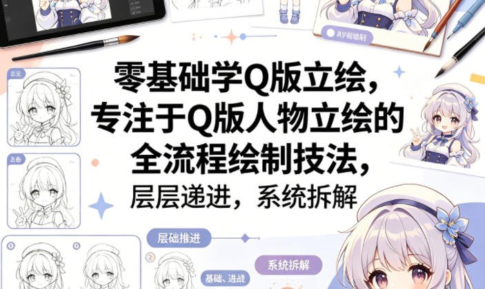 零基础学Q版立绘,专注于Q版人物立绘的全流程绘制技法,层层递进,系统拆解-站源网