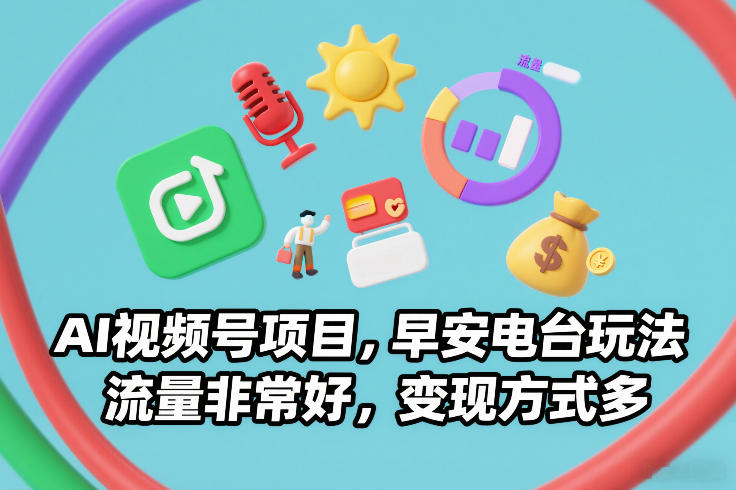 AI视频号项目，早安电台玩法，流量非常好，变现方式多-站源网