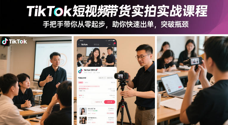 TikTok短视频带货实拍实战课程,手把手带你从零起步,助你快速出单,突破瓶颈-站源网
