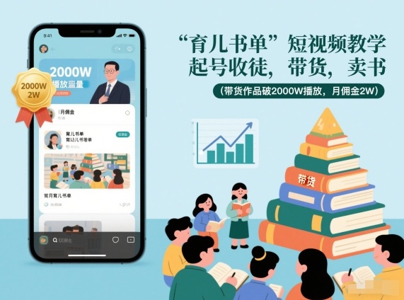 育儿书单短视频教学，起号收徒，带货，卖书(带货作品破2000W播放，月佣金2W)-站源网