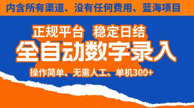 全自动数字录入,单机日入3张+,内含所有渠道全程免费零成本,操作简单可矩阵开干【揭秘】-站源网